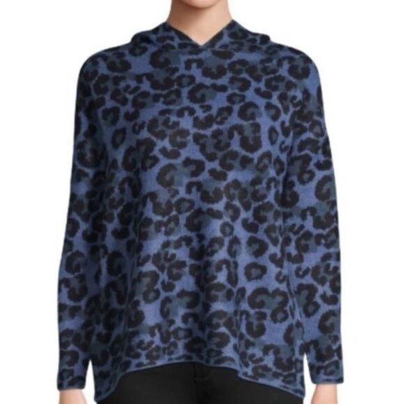 Workshop Republic Clothing Hooded Leopard Print Sweater Blue XS - Picture 1 of 6